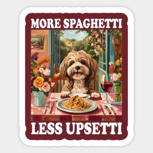 Funny "More Spaghetti, Less Upsetti" Cute Dog Dining Design Sticker